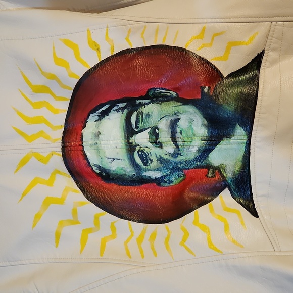 Custom Frankenstein's Monster White Faux Leather Jacket - Picture 3 of 5